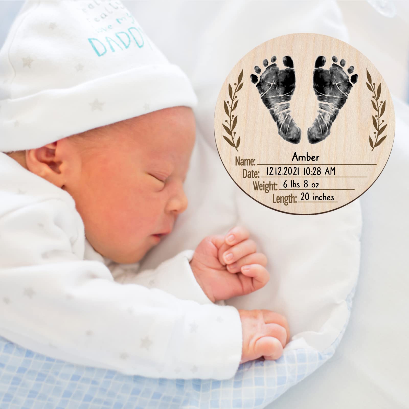 Mayyi Newborn Birth Announcement Sign,Personalized Baby Announcement，Custom Engraved Wooden Baby