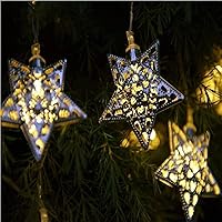 Solar Metal String Lights 10 LEDs Silver Star Warm White Light for Outdoor Garden Summer Party Wedding Xmas Decoration (Star)