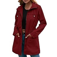 Womens Waterproof Trench Coat Windproof Rain Coat with Hooded Raincoat for Hiking Travel Outdoor Long Rain Jacket Windbreaker