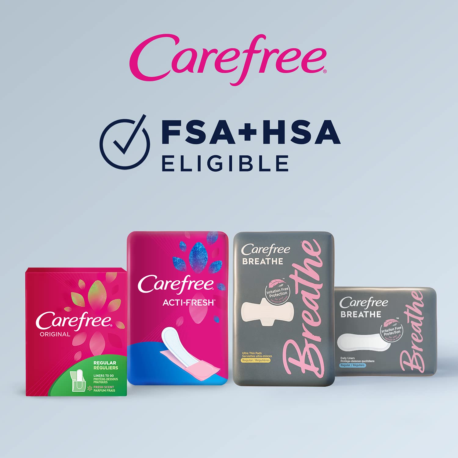 Carefree Acti-Fresh Panty Liners, Soft and Flexible Feminine Care Protection, Regular, 120 Count, (Package May vary)