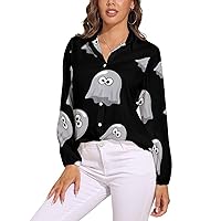 Boo Ghostly Women's Button Down Shirt V Neck Long Sleeve Blouses Fashion T-Shirt Tops