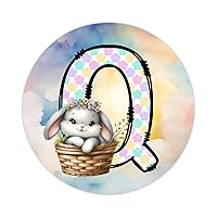 Q Initial Buffalo Plaid Stickers 50 Pcs White Easter Bunny Gnome Sticker Decal Cute Easter Bunny Rabbit Durable Round Decal Suitable for Teenagers and Adults Colleagues Family Gifts 3inch