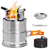 CANWAY Camping Stove, Portable Stainless Steel Wood Burning Survival Stove with Nylon Carry Bag for Outdoor Backpacking Hiking Traveling Picnic BBQ