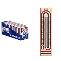 Bicycle Playing Cards (12 Pack) and Bicycle 3-Track Color Coded Wooden Cribbage Board Games