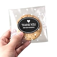 200pcs White Dotted Self Adhesive Treat Bag Cellophane Bag Cookie Bag, Party Favor Bag for Bakery, Candy, Cookie (3.94 X 3.94 Inches, w/ 200pcs Thank You Stickers)