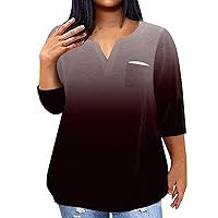 Plus Size 3/4 Sleeve Tops for Women Casual Shirts for Women Scoop Neck Top Women's Oversized T Shirts Women's Black Tshirt Womens V Neck T Shirts Loose Fit Women Short Shirts Women Scoop