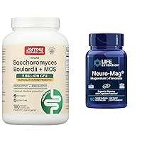 Jarrow Formulas Saccharomyces Boulardii Probiotics + MOS 5 Billion CFU Probiotic Yeast & Life Extension Neuro-mag Magnesium L-threonate, Magnesium L-threonate, Brain Health, Memory