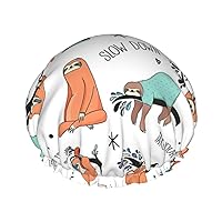 funny Cute Animal Sloth Music Print Soft Shower Cap for Women, Reusable Environmental Protection Hair Bath Caps