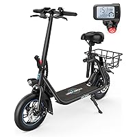 C1/C1 Pro Electric Scooter with Seat, 450W Powerful Motor up to 22/25 Miles Range, Foldable Electric Scooter for Adults Max Speed 15.5/18.6 Mph, Electric Scooter for Commuting with Basket