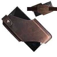 Gentlestache Leather Phone Holster, Phone Holder for Belt Loop, Cell Phone Cases, Leather Belt Pouch with Magnetic Button,L Size,Darkbrown