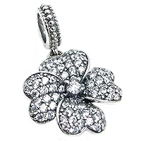 Sterling Silver Four Clover Lucky Cubic Zirconia European Style Dangle Bead Charm