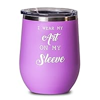 Tattoo artist Wine Tumbler I wear my art on my sleeve. Best Gift For Tattoo artist 12oz, Pink