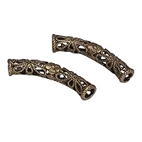 20pcs Filigree Flower Pattern Large Hole Curved Noodle Loose Tube Connector Beads 30mm Antique Bronze Plated Brass Metal for Jewelry Craft Making CF51-B