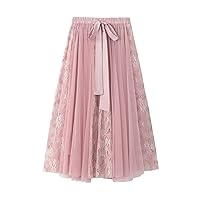 Elegant Tulle Maxi Skirt for Women Bandage Elastic High Waist A-Line Skirt Layered Flowy Cute Mesh Lace Up Skort