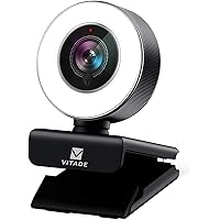 HD 1080P Webcam Dual Microphones 30fps Autofocus, Ring Light, 80° 6-Layer Glass Lens, Steaming, Calling