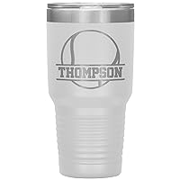 Personalized Tennis Tumbler With Name - Tennis Cup - 30oz Insulated Engraved Stainless Steel Tennis Travel Mug White
