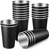 20 Pack 16 oz Stainless Steel Pint Cups Metal Cups Unbreakable Drinking Glasses Water Tumblers Stackable Cup for Kids Adults Bar Home Restaurant Travel Picnic Camping Indoor Outdoor, Black