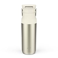 Zak Designs Harmony Water Bottle for Travel or At Home, 32oz Recycled Stainless Steel is Leak-Proof When Closed and Vacuum Insulated with Sip Lid and Carry Handle (Ivory White)