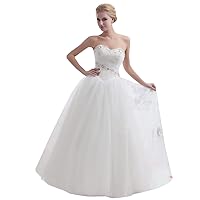 Ivory Sweetheart Tulle Ball Gown Wedding Dress With Beaded Appliques