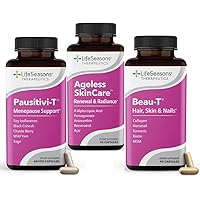 LifeSeasons Pausitivi-T with Beau-T & Ageless Skincare - Menopause Support Supplement - Relief for Hot Flashes, Hormone Imbalance & Night Sweats - Sage, Chasteberry, Soy Isoflavones & Black Cohosh