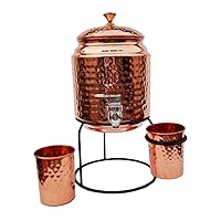 Copper water dispenser 3000ml, 2pcs glass 300 ml with stand, 36 cms height, 18 cms Depth 1500 gms 0.79 Gallon For Water Storage