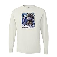Wolves and The Moon in The Winter Night Animal Lover Graphic Mens Long Sleeves