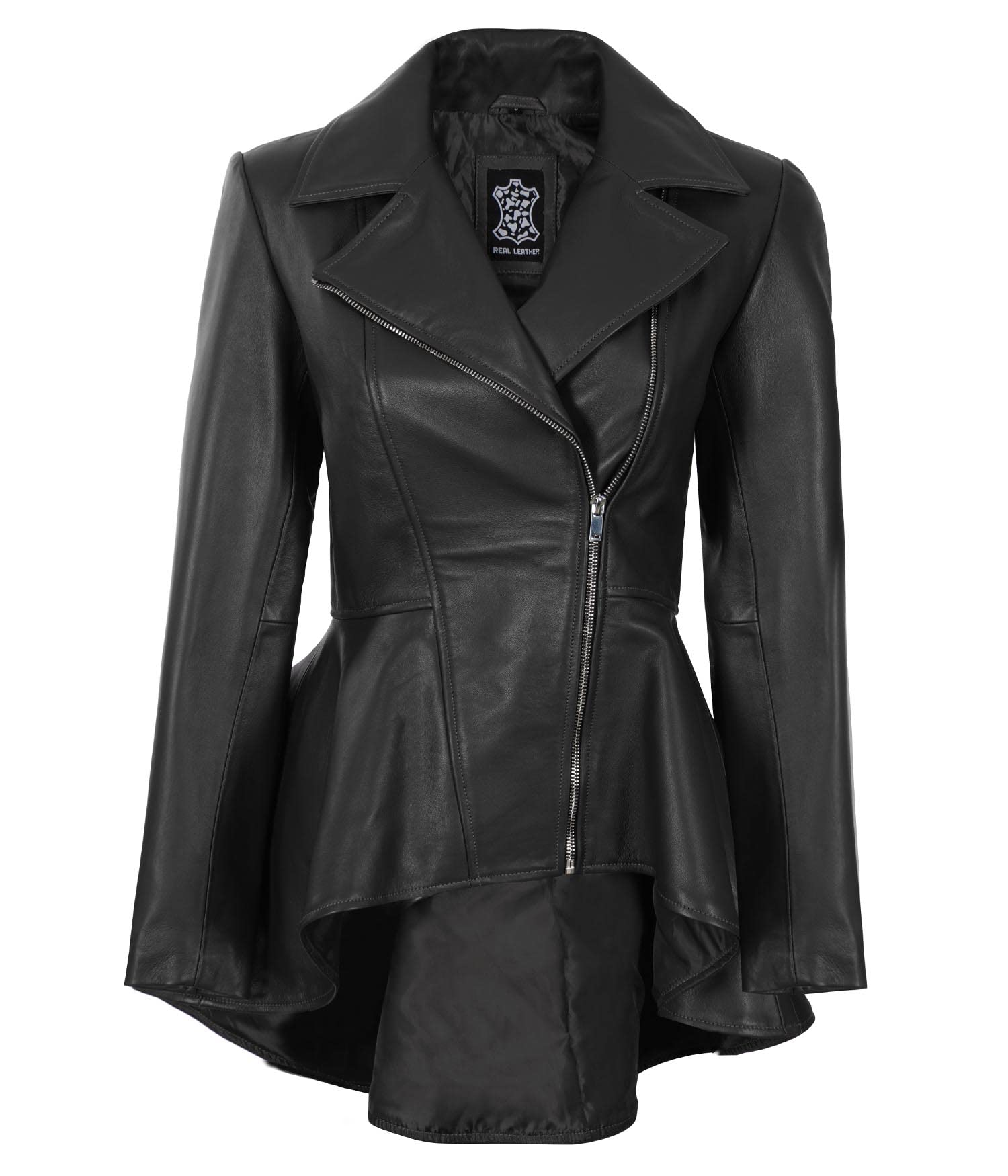 Decrum Peplum Leather Jacket Women - Casual Stylish Fashionable 100% Real Leather Jackets For Womens