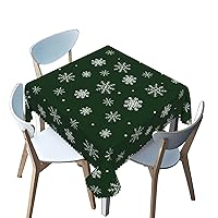 Christmas Theme Square Tablecloth,Snowflake Print Pattern,Stain Wrinkle Resistant Reusable Washable Print Square Table Cover,for Festival Celebrate Events Decor,Green,40 x 40 Inch