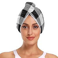 Black Buffalo Plaid Microfiber Hair Towel for Women Anti Frizz Super Absorbent Quick Drying Hair Towel Wrap for Curly Hair Women Wet Hair Long Thick Hair