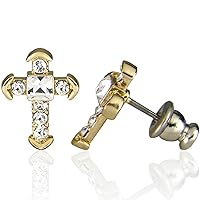 Forever Gold Austrian Crystal V Cross Earrings Surgical Steel Posts & Comfort Backs E106G