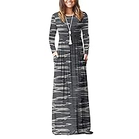 DEARCASE Women's Long Sleeve Maxi Dress Crewneck Loose Plain Casual Empire Waist Long Dresses with Pockets