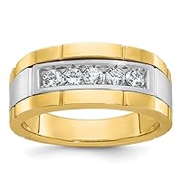 14k Two Tone Gold Men's Polished and Satin 5-Stone Lab Grown Diamonds Ring 9 mm (1/2 cttw, G-H Color, VS2-SI1 Clarity)