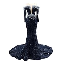 Sequins Mermaid Evening Prom Party Dress Pearl Long Sleeves Off Shoulder Pageant Celebrity Gown