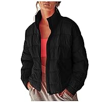 Women's Boyfriend Quilted Lightweight Jackets Stand Collar Oversized Warm Coats Zip Up Casual Outwear with Pockets