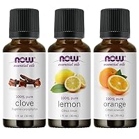 NOW Foods 3-Pack Variety of Essential Oils, Blues Relief Blend - Orange, Clove, Lemon, 1 Ounce