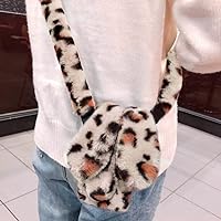 Omorro Compatible with iPhone 13 Pro Max Case for Women Girls Plush Rabbit Case Soft Warm Fluffy Furry Bunny Ear Fur Case with Crossbody Neck Chain Protective Bling Crystal Diamond Leopard Case