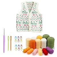 1 Set Crochet Kit for Beginners, Craft Amigurumi Knit and Crochet Kit, Knitting Starter Pack for Adults and Kids (Lovely Girl's Sweater - Color 5)