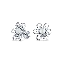 White Freshwater Cultured Pearl Open Daisy Flower CZ Stud Earrings For Women For Teen .925 Sterling Silver