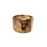 Olive Wood Round Coaster- Undergrowth cups Handmade Decorative; Tunisian Handicrafts for coffee drinks, tea, cafe, mocha and latte, set of 6, stand for home and office