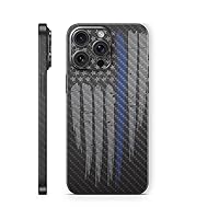 MightySkins Carbon Fiber Skin Compatible with Apple iPhone 15 Pro Max Full Wrap - Thin Blue Line | Protective Durable Textured Carbon Fiber Finish | Easy to Apply & Change Styles | Made in The USA