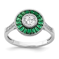 925 Sterling Silver Rhodium Plated Simulated Green Spinel and Cubic Zirconia Ring Measures 1.94mm Wide Jewelry for Women - Ring Size Options: 6 7 8