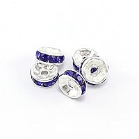 50pcs/lot 10mm Blue Rhinestone Beads Loose Beads for Bracelets Crystal Rondelle Spacer Beads for Jewelery Making Accessories Supplies (Blue, 10mm(0.39inch))
