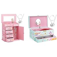 Musical Jewelry Box for Girls with Spinning Ballerina Unicorn Design Pink and Green