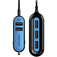 RapidX X5 Car Charger with 5 USB Ports for iPhone and Android - Blue