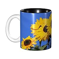 Sunflower Floral Print Ceramic Coffee Mugs Tea Cup 11.5 Oz Handmade Cup Camper Mug For Men Women