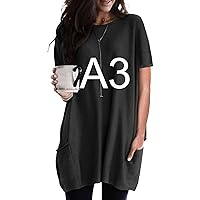 GRASWE Women's Loose Short Sleeve Sweatshirts Party Pullover Tunic Tops with Pocket
