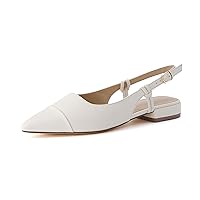 CUSHIONAIRE Women's Forever Pointed Toe Sling Back Dress Shoe +Memory Foam, Wide Widths Available, Cream Smooth