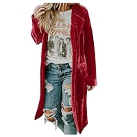 Womens Casual Trench Coat Winter Open Front Cardigan Mid-Long Wool Blend Top Solid Shawl Collor Jacket Chunky