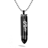 Stainless Steel Dragon Bullet Cremation Keepsake Memorial Ash Urn Necklace - Free 22 Inch Chain