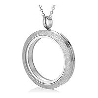 30MM Silver Matte Stainless Steel Round Living Floating Charm Memory Locket Pendant Necklace with 22 Inches Chain